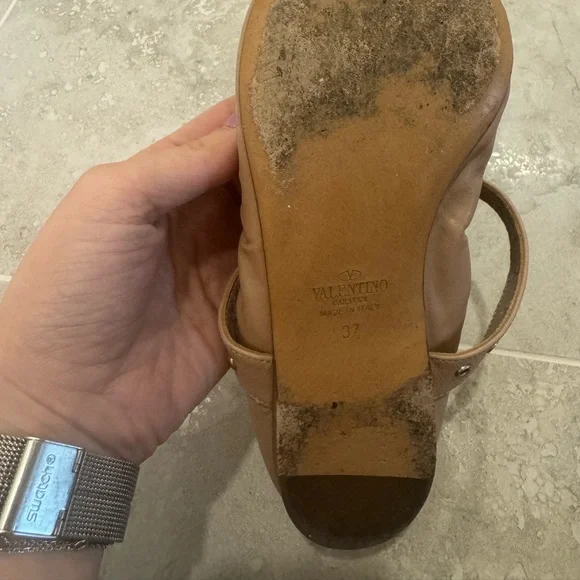 Valentino Pointed Toe Love Latch Ankle Strap Nude Pink Flats with Grommets - Picture 6 of 10